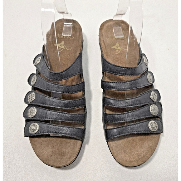 Dansko Janie 5 Strap Chunky Slide Sandals Women's Black Leather EU 40 ( US 10 ) - Picture 2 of 8